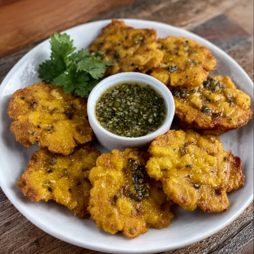 Tostones con Mojo de Ajo y Cilantro