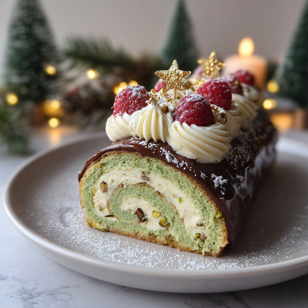 Tronco de Navidad de Pistacho y Chocolate