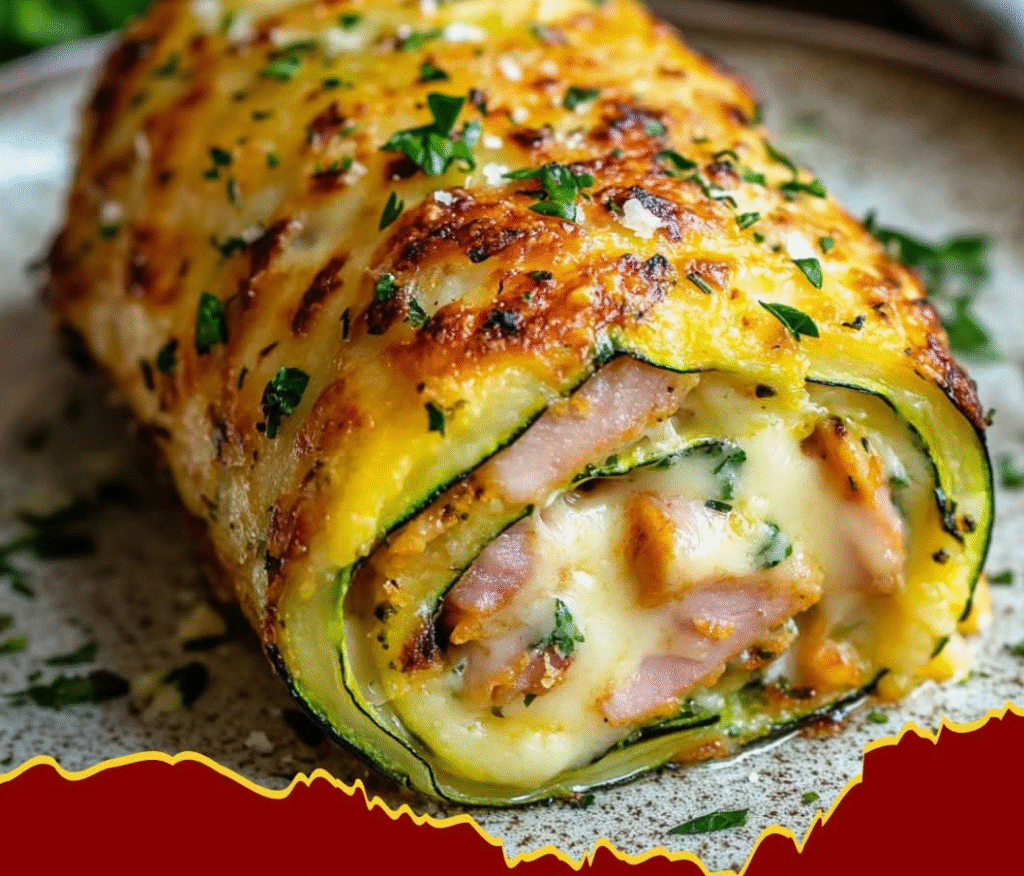 rollo de calabacín, jamón y queso