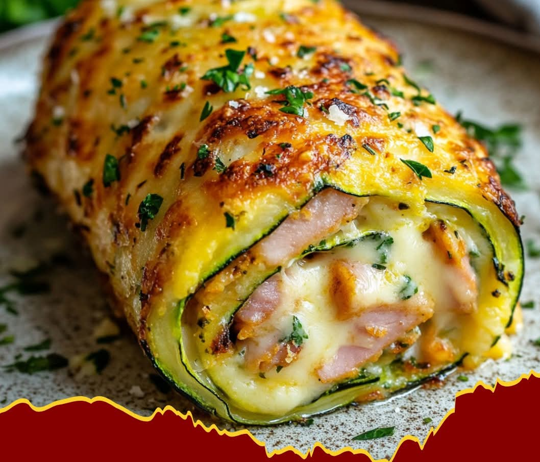 rollo de calabacín, jamón y queso