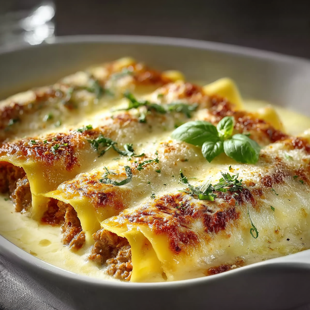 Cannellonis Rellenos de Carne con Salsa Bechamel