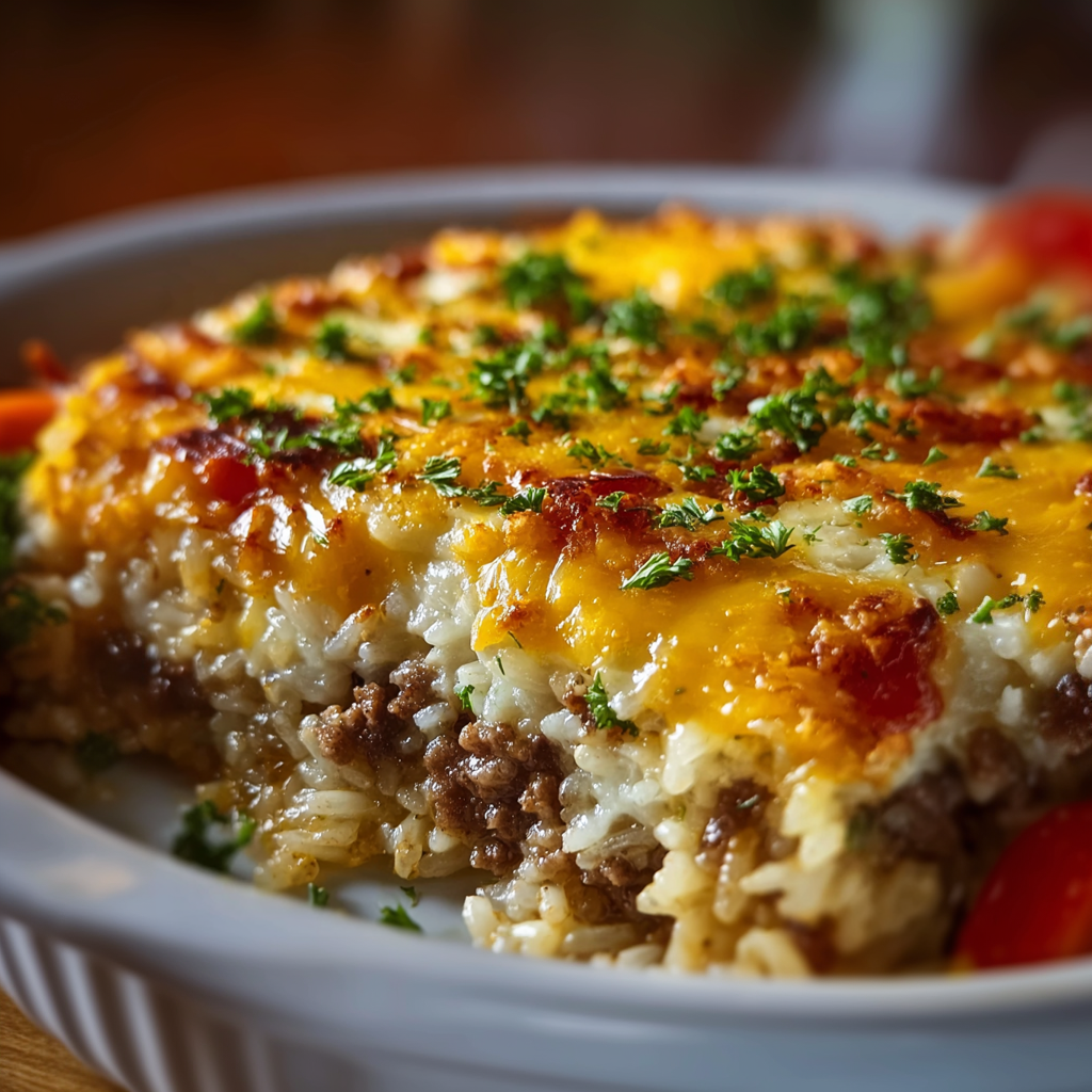Cazuela de Carne Molida con Queso y Arroz