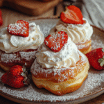 Donas Rellenas de Crema Chantilly y Fresas Fluffy Golden