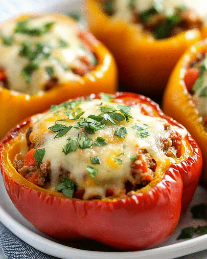 Pimientos rellenos de carne molida y queso