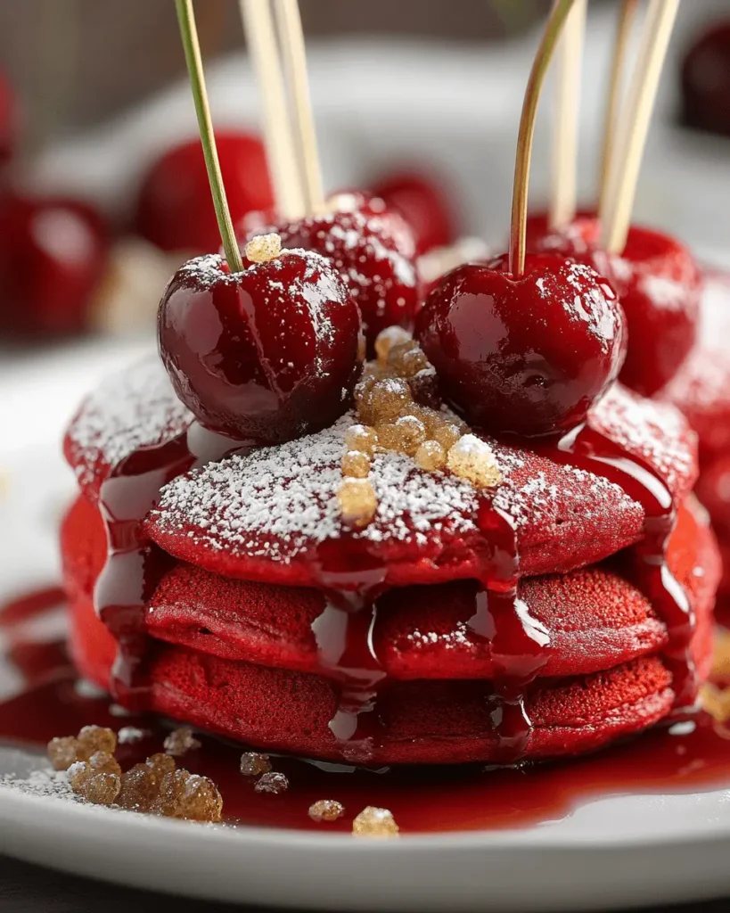 Pancakes de Terciopelo Rojo con Cereza en Palito First Image First Image