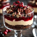 Trifle de Cheesecake de Chocolate con Baileys, Salsa de Arándano y Nueces Pecanas First Image First Image