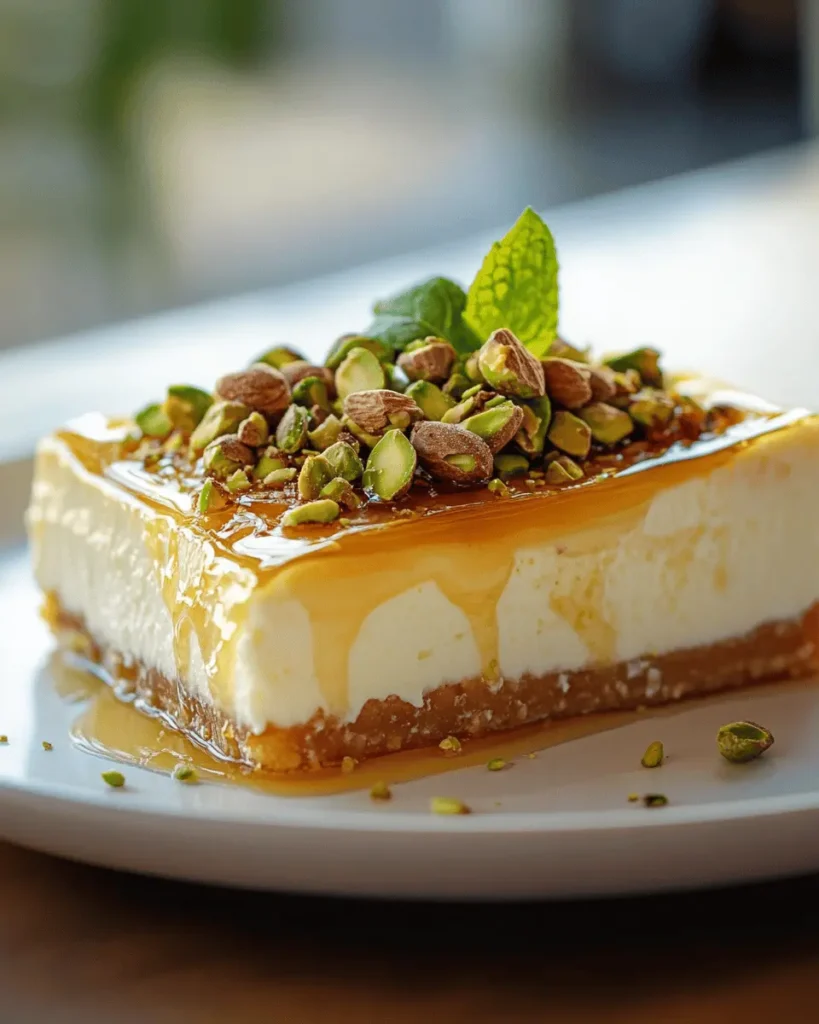 Cheesecake cremoso con miel y pistachos First Image First Image