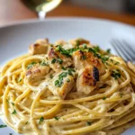 Espagueti Cremoso de Pollo en Salsa de Queso Cheddar y Ajo First Image First Image