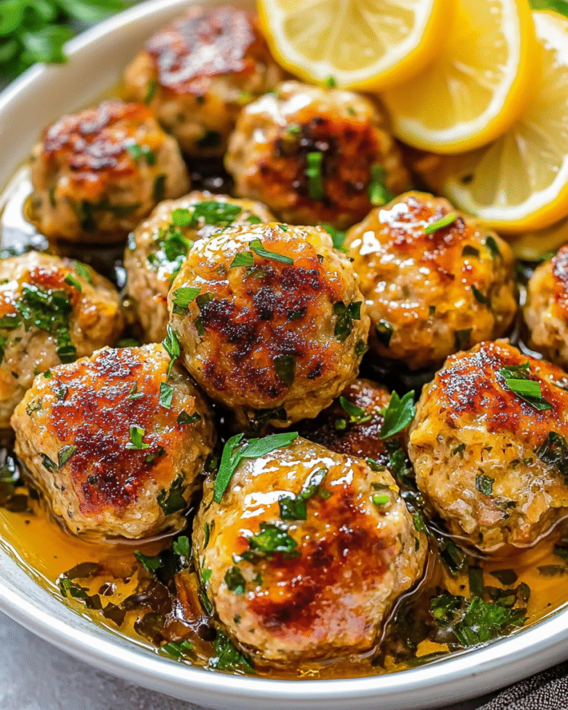 Albóndigas de Pavo al Horno en Salsa de Mantequilla de Limón