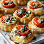 Bocaditos de Hojaldre Caprese con Pesto