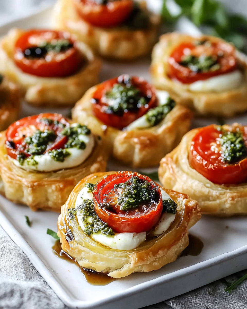 Bocaditos de Hojaldre Caprese con Pesto