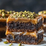 Brownies de Baklava con Tahini y Crujiente de Caramelo de Pistacho