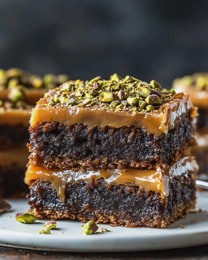 Brownies de Baklava con Tahini y Crujiente de Caramelo de Pistacho