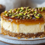 Cheesecake de Baklava con Miel y Pistachos