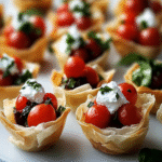 Copa de Phyllo Navideña con Bruschetta y Feta Batido