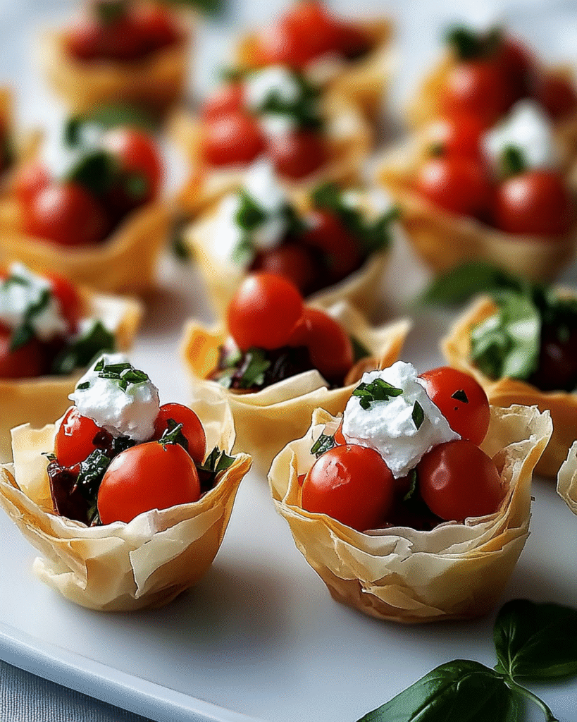 Copa de Phyllo Navideña con Bruschetta y Feta Batido