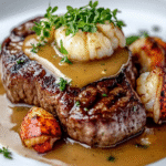Filete y Langosta con Salsa de Mantequilla Sedosa