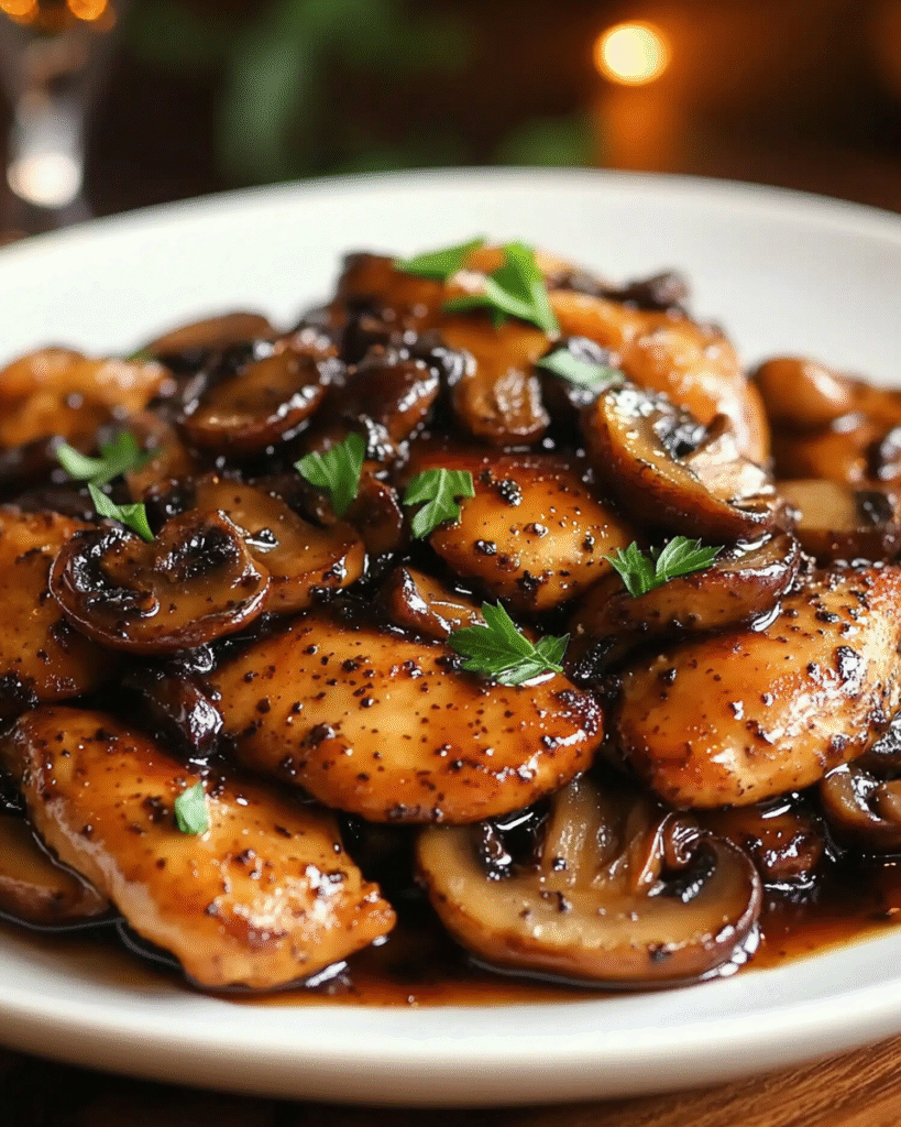 Pollo a la Pimienta Negra con Champiñones