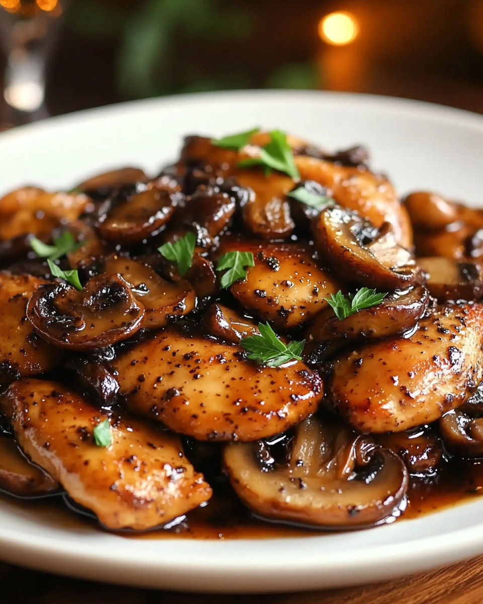 Pollo a la Pimienta Negra con Champiñones
