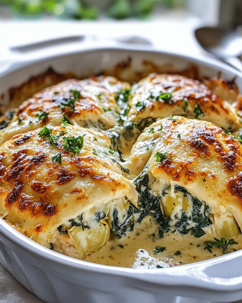Pollo al Horno con Espinacas y Alcachofas