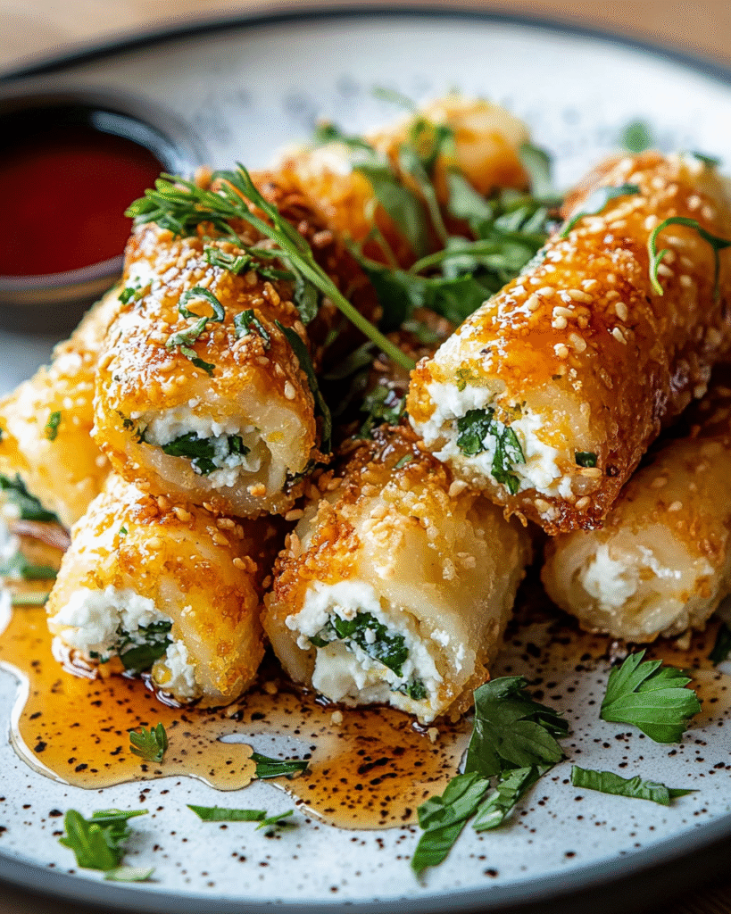 Rollitos Crujientes de Feta con Miel de Limón