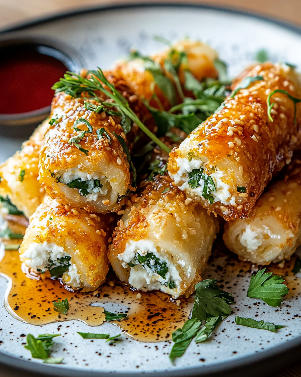 Rollitos Crujientes de Feta con Miel de Limón