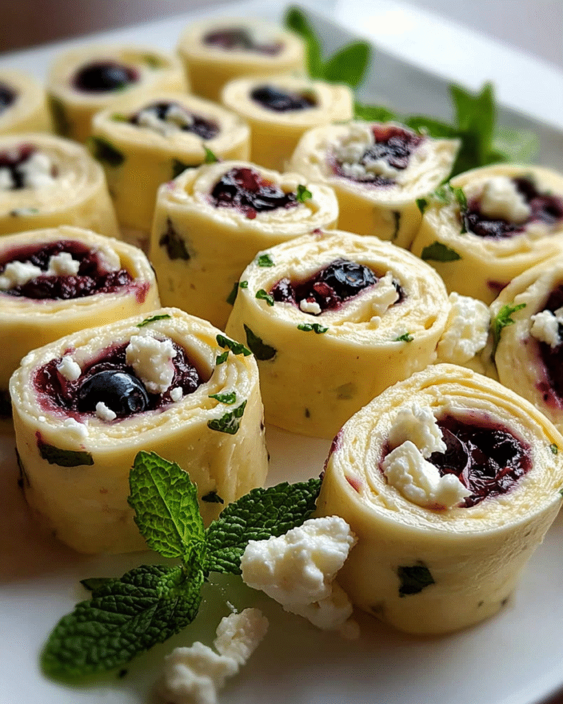 Rollitos de Crema de Queso con Arándanos y Feta