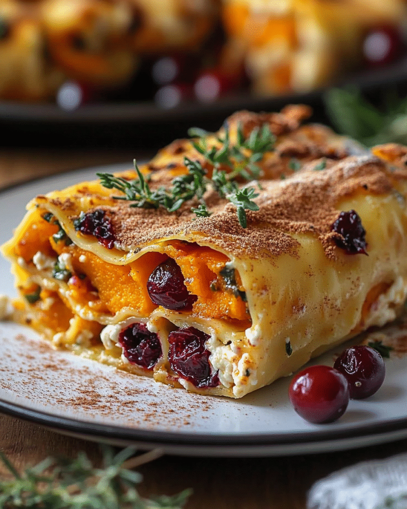 Rollos de Lasaña de Batata, Canela y Arándanos con Ricotta