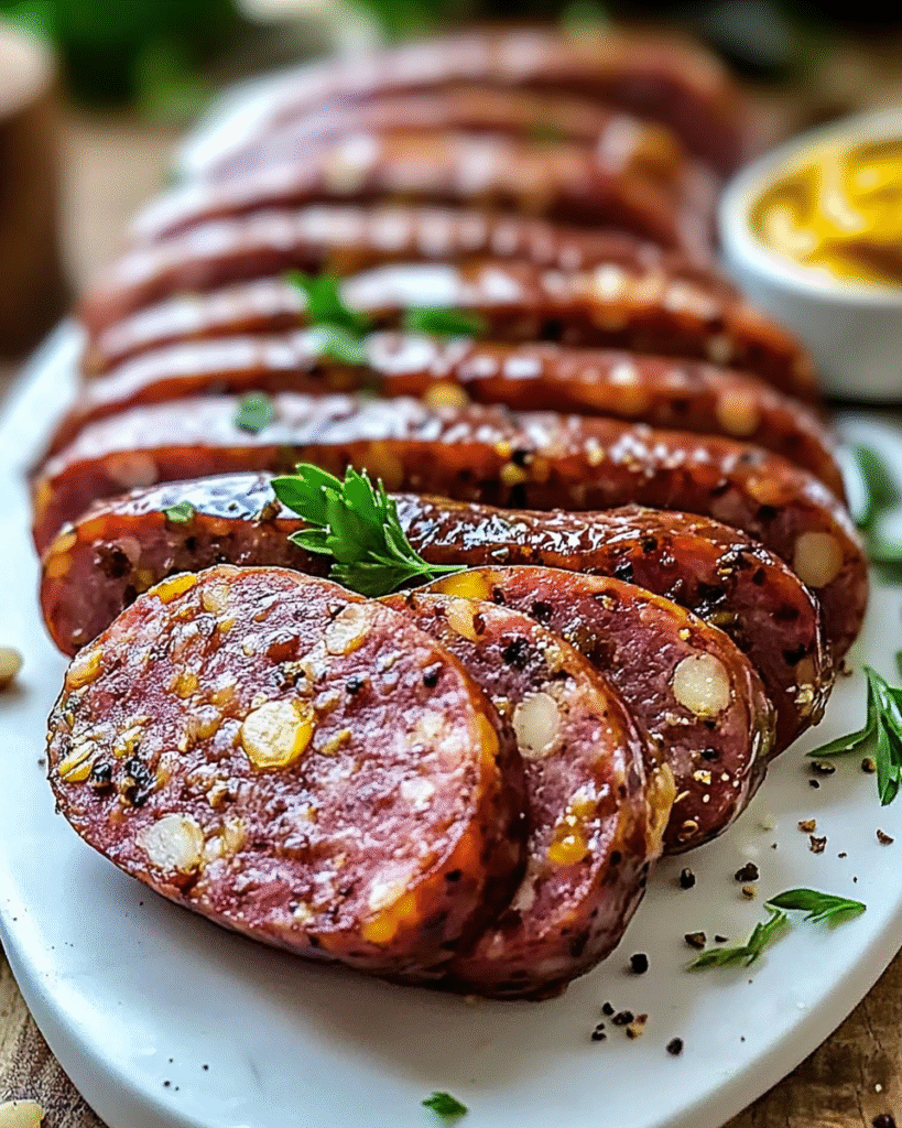 Salchichas Ahumadas Caseras con Ajo y Semillas de Mostaza