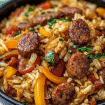Salteado Cajún de Salchichas y Arroz