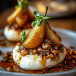Torres de Pera Caramelizada y Burrata