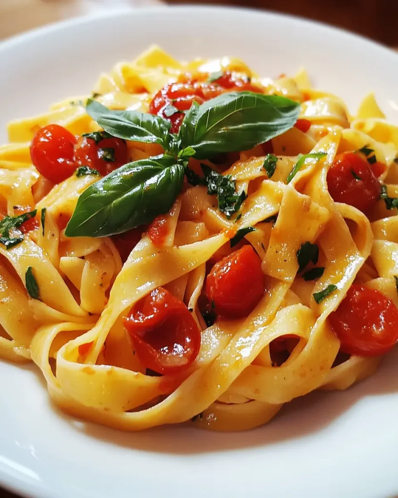Tagliatelle fresca con salsa de tomate cherry y albahaca First Image First Image