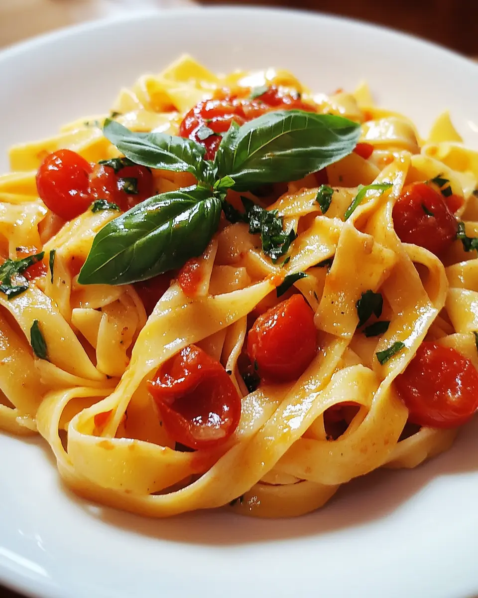 Tagliatelle fresca con salsa de tomate cherry y albahaca First Image First Image