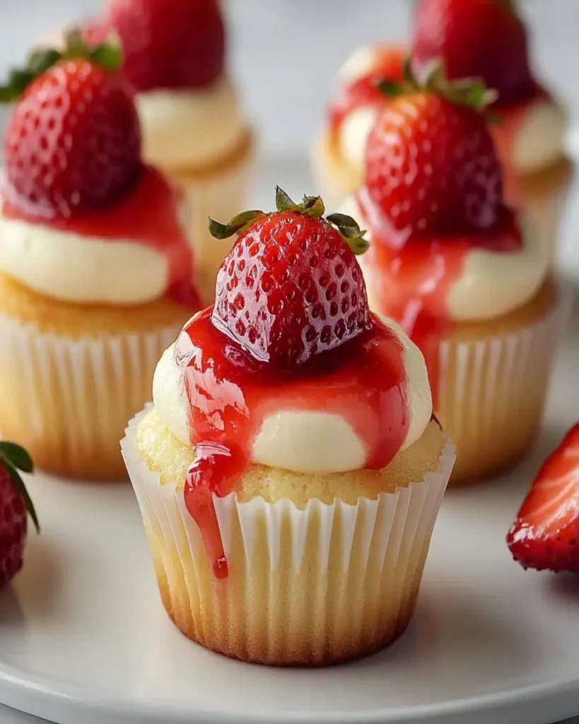 Mini cupcakes de cheesecake de fresa First Image First Image