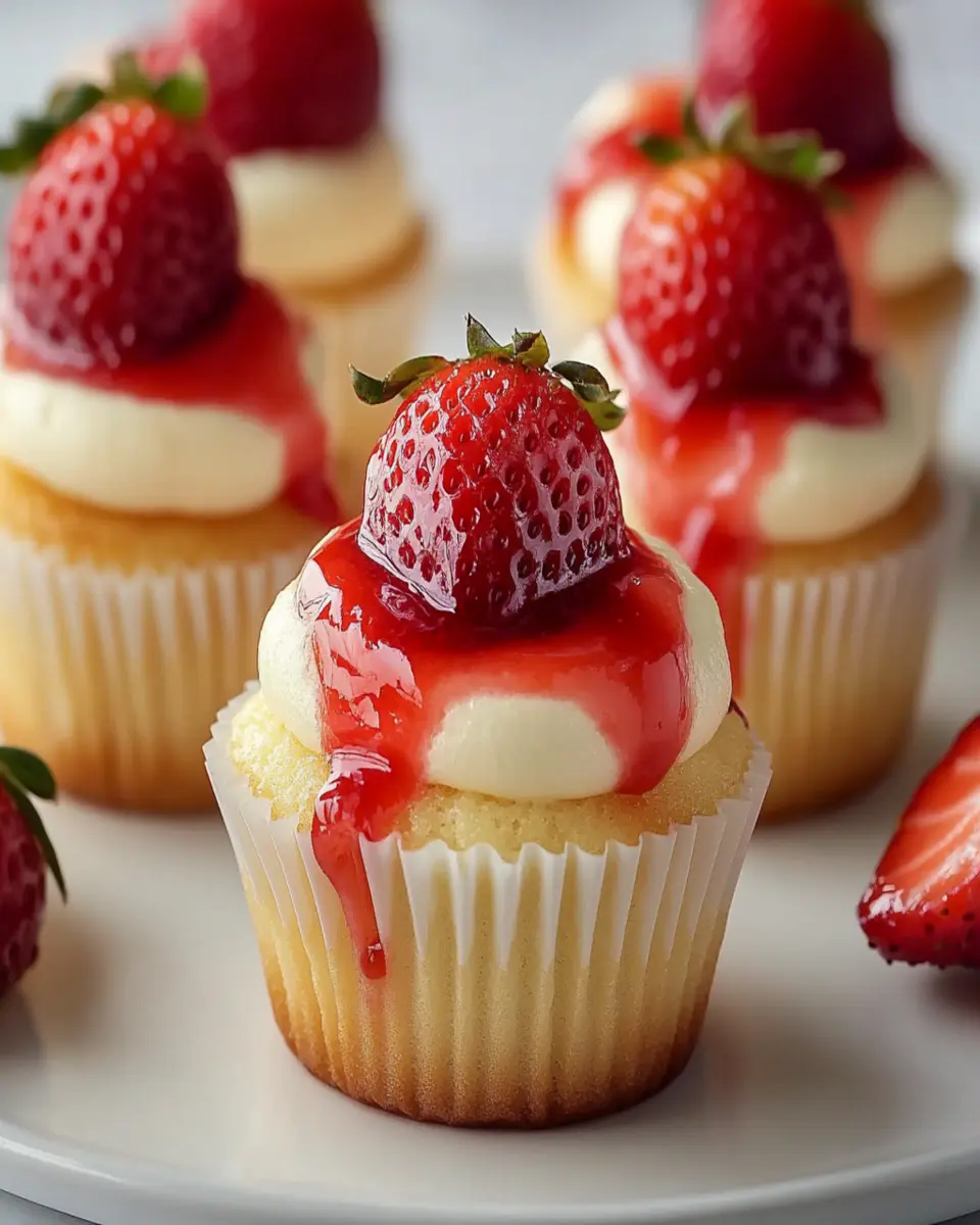 Mini cupcakes de cheesecake de fresa First Image First Image