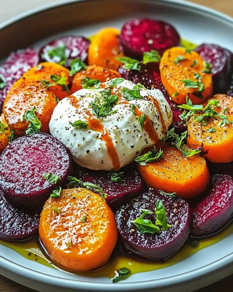Ensalada Vibrante de Remolachas y Zanahorias Asadas con Burrata Cremosa First Image First Image