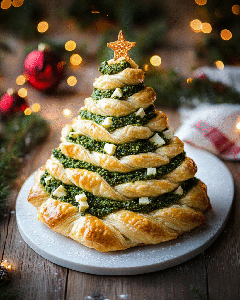 Árbol de Navidad de Hojaldre con Pesto y Queso