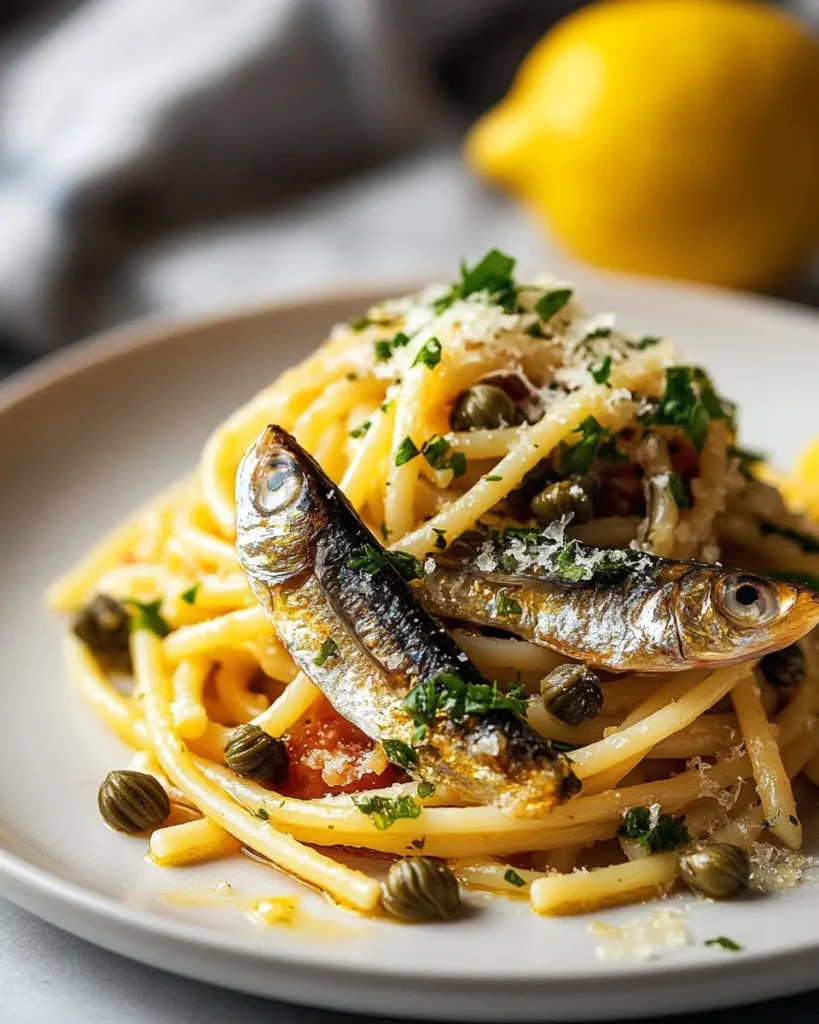 Pasta Mediterránea de Sardinas y Limón con Alcaparras First Image First Image