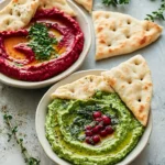 Dúo de Hummus Rojo y Verde con Árboles de Pita First Image First Image