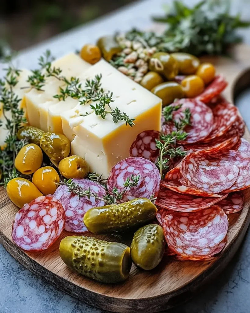 Tabla de Queso Marinado con Salami y Pepinillos First Image First Image