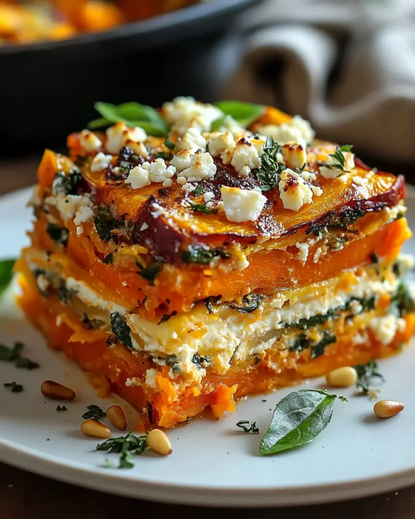 Lasaña de Batata, Calabaza Mantequilla y Zanahoria con Feta First Image First Image