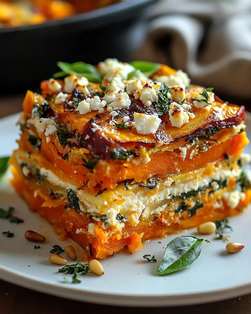 Lasaña de Batata, Calabaza Mantequilla y Zanahoria con Feta First Image First Image