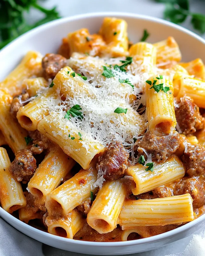 Rigatoni con Salchicha Italiana y Queso First Image First Image
