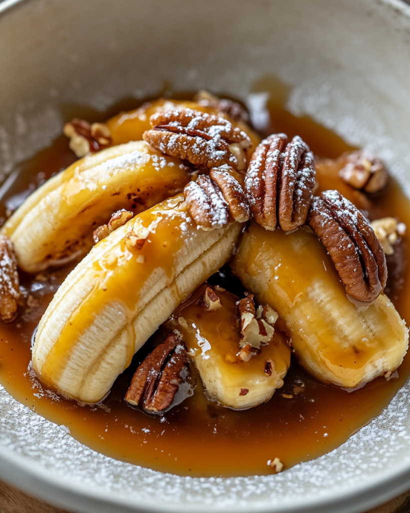 Bananas Fosters con Nueces y Caramelo
