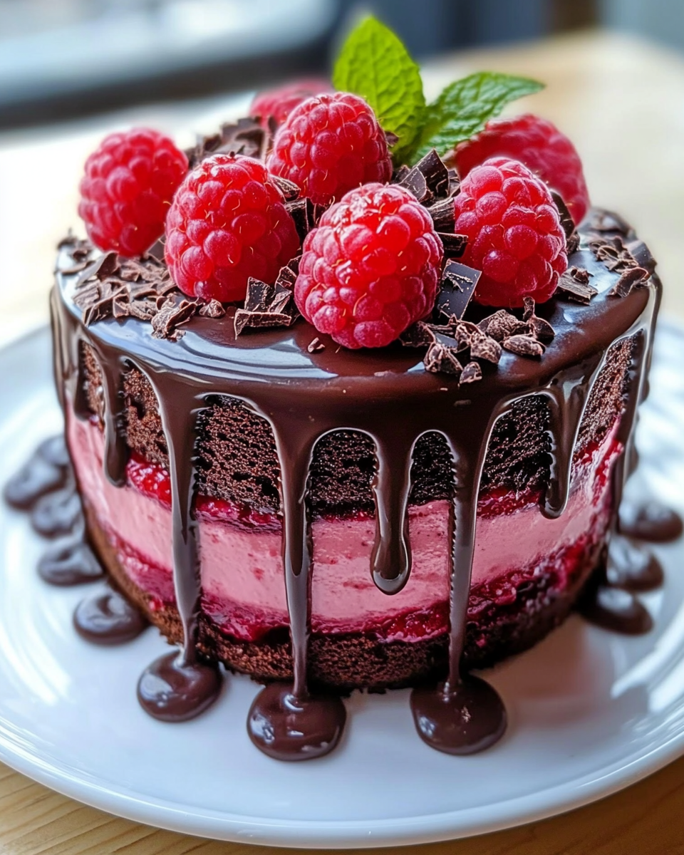 Delicia de Chocolate con Frambuesas y Cacao