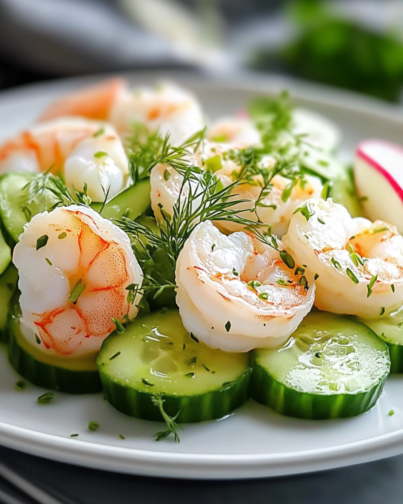 Ensalada Cremosa de Pepino y Camarones
