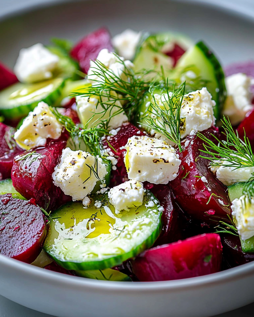 Ensalada de Remolacha con Feta, Pepinos y Eneldo