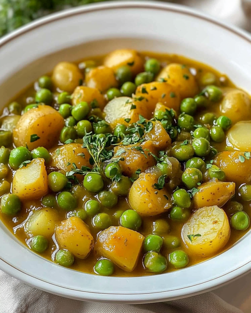 Estofado griego de guisantes y patatas