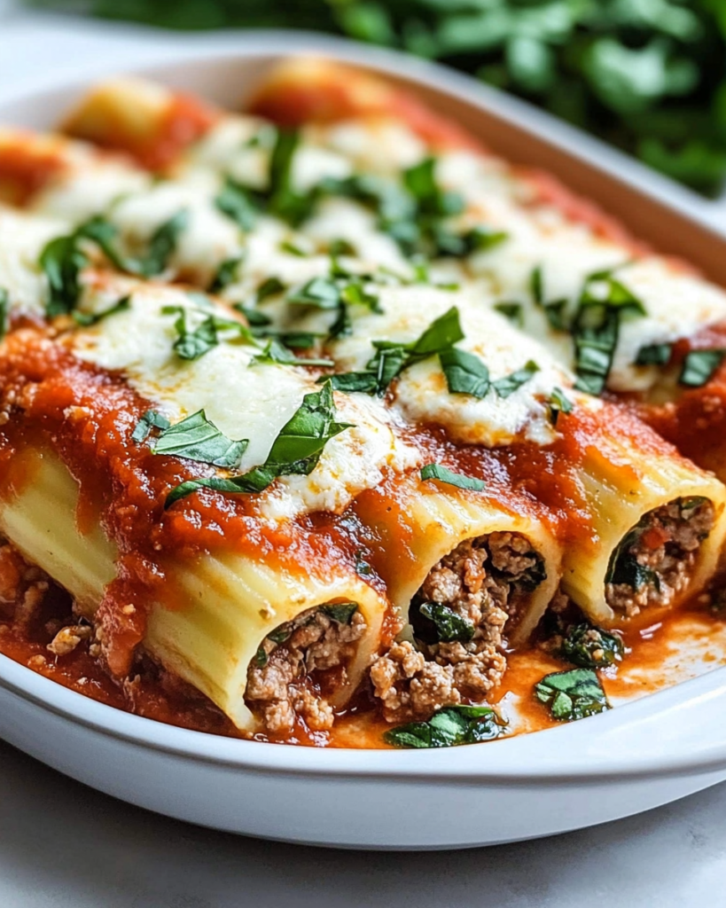 Manicotti Relleno de Carne y Espinacas