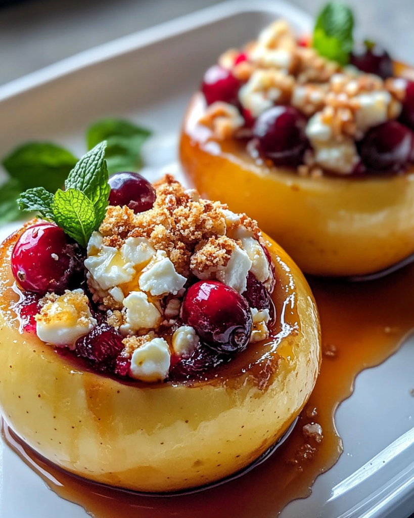 Manzanas al Horno con Feta, Miel y Arándanos